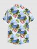 Plus Size Coconut Tree Sea Floral Cloud Print Hawaii Button Pocket Shirt For Men -  