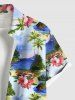 Plus Size Coconut Tree Sea Floral Cloud Print Hawaii Button Pocket Shirt For Men -  