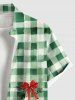 Plus Size Tropical Leaves Bowknot Plaid Print Hawaii St. Patrick's Day Button Pocket Shirt For Men -  