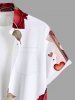 Plus Size Rose Flower Leaf Heart Print Valentines Hawaii Button Pocket Shirt For Men -  