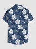 Plus Size Floral Tropical Leaves Print Hawaii Button Pocket Shirt For Men -  