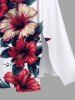 Plus Size Hibiscus Flower Leaf Print Split Hawaii Midi Dress -  