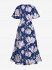 Robe Hawaïen Mi-Longue Fendue Fleur Marguerite Imprimée de Grande Taille - Bleu profond M