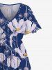 Robe Hawaïen Mi-Longue Fendue Fleur Marguerite Imprimée de Grande Taille - Bleu profond M