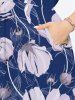 Robe Hawaïen Mi-Longue Fendue Fleur Marguerite Imprimée de Grande Taille - Bleu profond M