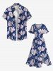 Robe Hawaïen Mi-Longue Fendue Fleur Marguerite Imprimée de Grande Taille - Bleu profond M