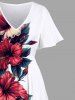 Plus Size Hibiscus Flower Leaf Print Split Hawaii Midi Dress -  