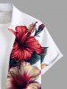 Plus Size Hibiscus Flower Leaf Print Buttons Pocket Hawaii Shirt For Men -  