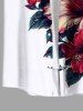 Plus Size Hibiscus Flower Leaf Print Buttons Pocket Hawaii Shirt For Men -  