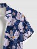 Chemise Marguerite Fleur Imprimée de Grande Taille avec Poche pour Homme - Bleu profond L