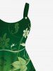 Plus Size Rose Flower Leaf Ombre Print Hawaii Tank Dress -  