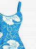 Plus Size Tropical Hibiscus Flower Print Hawaii Tank Dress -  