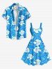 Plus Size Tropical Hibiscus Flower Print Hawaii Tank Dress -  