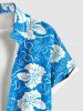 Chemise Décontractée Fleur D'Hibiscus et Poche de Grande Taille avec Boutons - Bleu 6XL