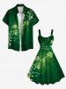Plus Size Rose Flower Leaf Ombre Print Hawaii Tank Dress -  