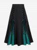 Jupe Mi-Longue D'Halloween Linge A Gothique Bicolore à Lacets - Vert profond 1X | US 14-16