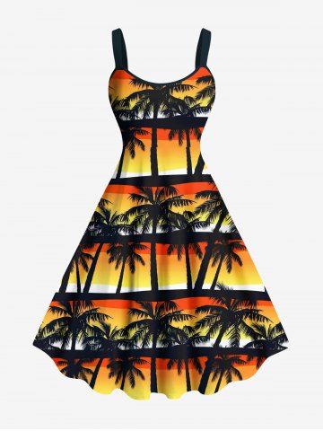 Robe Débardeur Hawaïen Ombrée Cocotier Imprimé en Blocs de Couleurs de Grande Taille