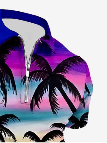 Plus Size Coconut Tree Ombre Sky Sun Print Hawaii Polo Shirt For Men