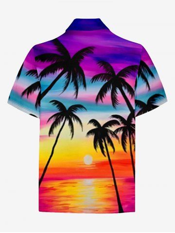 Plus Size Coconut Tree Ombre Sky Sun Print Hawaii Polo Shirt For Men