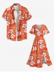 Tropical Leaf Hibiscus Flower Print Plus Size Matching Hawaii Beach Outfit For Couples -  