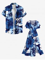Tropical Hibiscus Flower Print Plus Size Matching Hawaii Beach Outfit For Couples -  