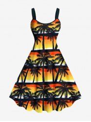 Plus Size Coconut Tree Ombre Colorblock Sky Print Hawaii Tank Dress -  