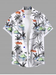 Plus Size Coconut Tree Sea Cloud Print Hawaii Button Pocket Shirt For Men -  