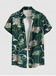 Chemise à poches boutonnées grande taille pour homme, imprimée de coraux, de plantes, de poissons et de cordes, avec des créatures marines d'Hawaï. - Noir 4XL