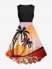 Coconut Tree Floral Sun Print Plus Size Matching Hawaii Beach Outfit For Couples -  