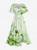Tenue de plage hawaïenne assortie grande taille à imprimé feuilles et branches courbes pour couples - Vert 