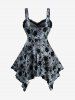 Plus Size Floral Flocking Tie Dye Lace Trim Handkerchief Crossover Tank Top -  