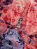 Plus Size Tie Dye Print Flowers Flocking Mesh Ruffles Ruched Twist Cold Shoulder T-shirt -  