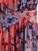 Plus Size Tie Dye Print Flowers Flocking Mesh Ruffles Ruched Twist Cold Shoulder T-shirt -  