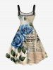 Plus Size Rose Flower Distressed Newspapaer Print Valentines A Line Tank Dress -  