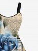 Plus Size Rose Flower Distressed Newspapaer Print Valentines A Line Tank Dress -  