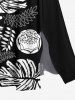 Plus Size Tropical Leave Branch Floral Print Hawaii Split Pocket A Line Midi Dress -  