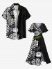 Plus Size Tropical Leave Branch Floral Print Hawaii Split Pocket A Line Midi Dress -  