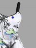 Robe Hawaïen Ligne A Nuage Arbre Noix de Coco et Océan Imprimés de Grande Taille - Blanc 3X