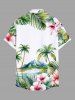 Plus Size Coconut Tree Sea Mountain Tropical Leaves Floral Printe Hawaii Button Pocket Shirt For Men -  