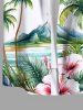 Plus Size Coconut Tree Sea Mountain Tropical Leaves Floral Printe Hawaii Button Pocket Shirt For Men -  