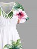 Plus Size Coconut Tree Sea Mountain Tropical Leaves Floral Print Hawaii Split Pocket A Line Midi Dress -  