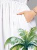 Plus Size Coconut Tree Sea Mountain Tropical Leaves Floral Print Hawaii Split Pocket A Line Midi Dress -  