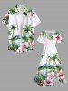 Plus Size Coconut Tree Sea Mountain Tropical Leaves Floral Print Hawaii Split Pocket A Line Midi Dress -  