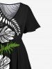 Plus Size Tropical Leave Branch Floral Print Hawaii Split Pocket A Line Midi Dress -  