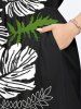 Plus Size Tropical Leave Branch Floral Print Hawaii Split Pocket A Line Midi Dress -  