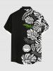 Plus Size Tropical Leave Branch Floral Print Hawaii Button Pocket Shirt For Men -  