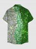 Plus Size Glitter Sparkling Contrast Two Tone Sequins Print Hawaii St. Patrick's Day Button Pocket Shirt For Men -  