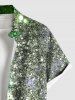 Plus Size Glitter Sparkling Contrast Two Tone Sequins Print Hawaii St. Patrick's Day Button Pocket Shirt For Men -  