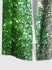 Plus Size Glitter Sparkling Contrast Two Tone Sequins Print Hawaii St. Patrick's Day Button Pocket Shirt For Men -  