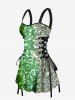 Glitter Sparkling Contrast Two Tone Sequins Print Hawaii St. Patrick's Day Lace Up A Line Tank Dress -  